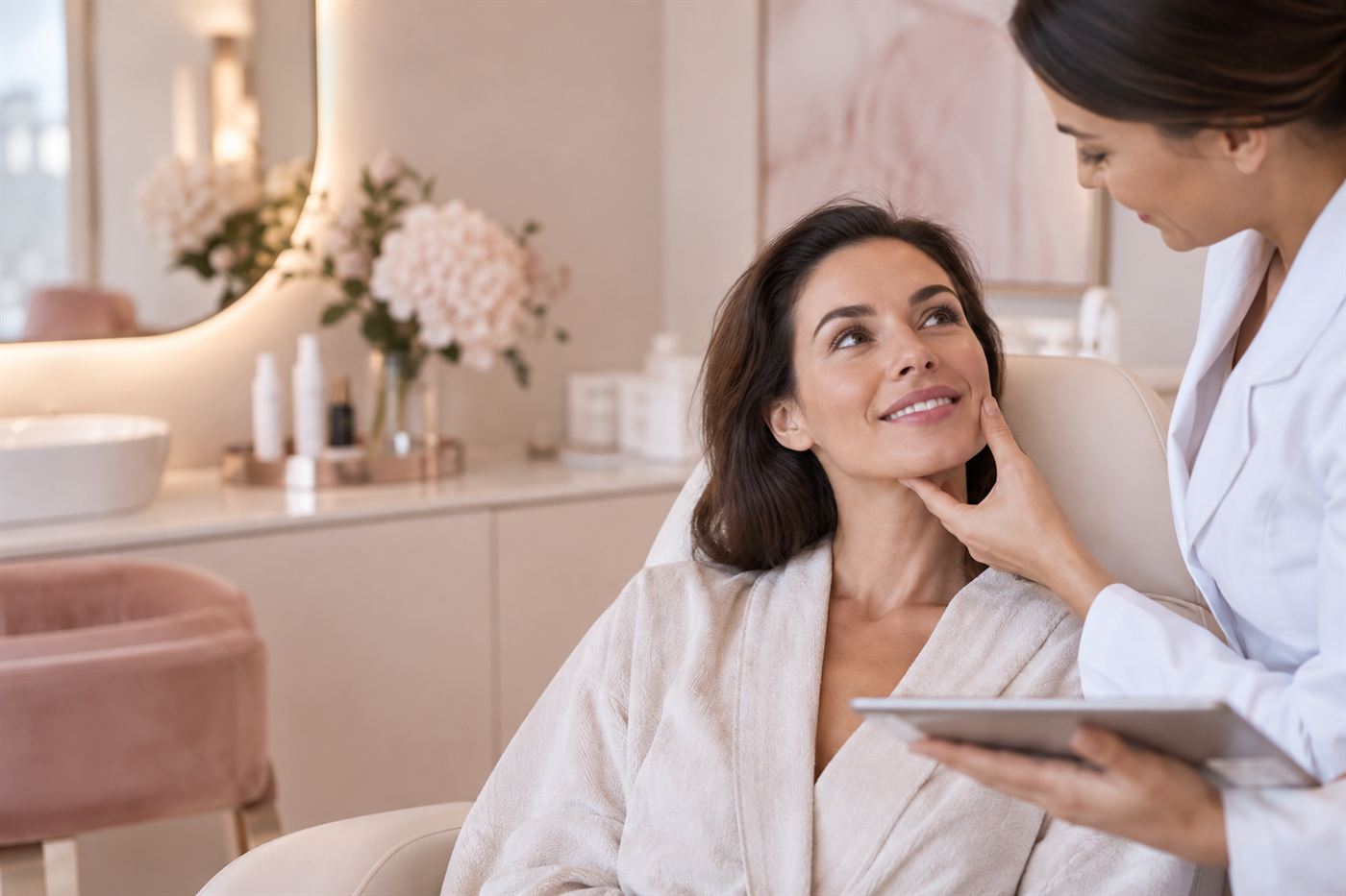 Paciente em avaliação estética na clínica