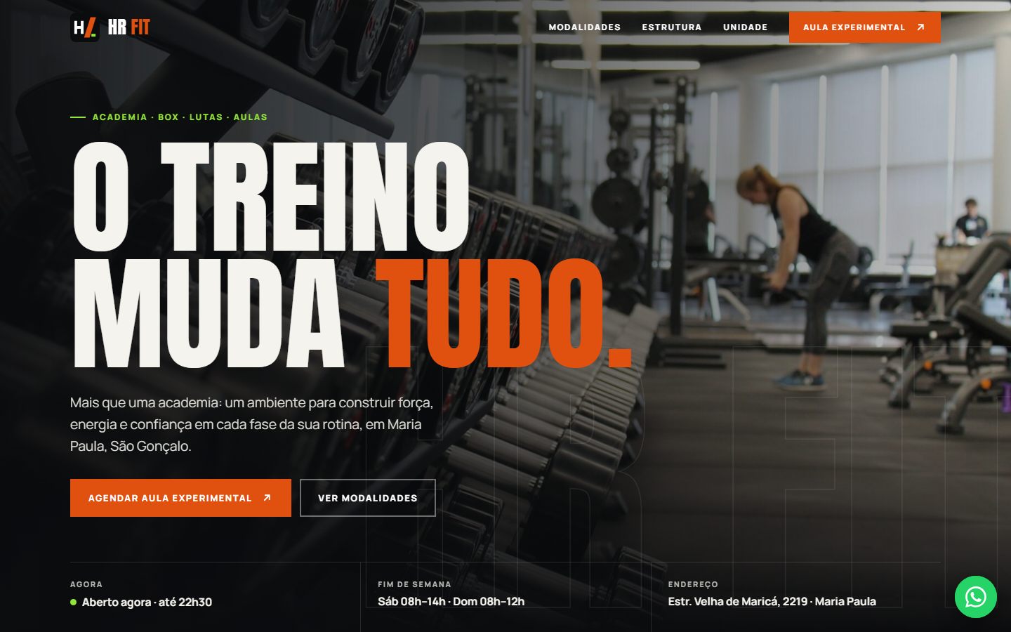 Tela do site HR Fit Academia