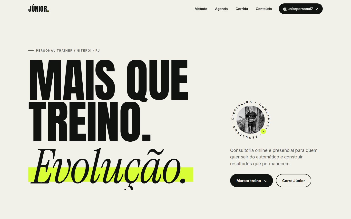 Tela do site Júnior Personal