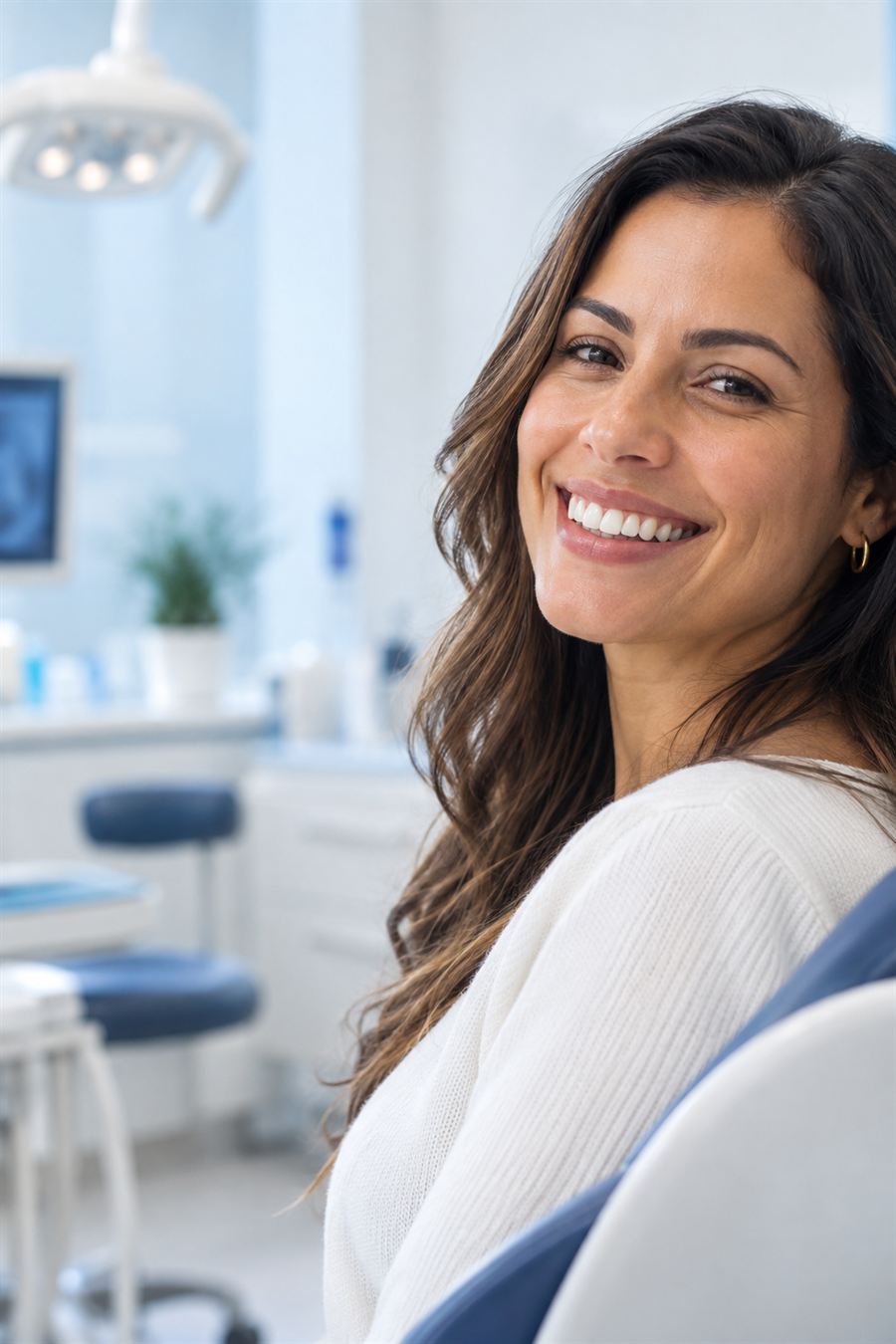 Paciente sorrindo em ambiente clínico